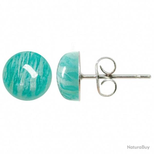 Boucles d'oreilles puces avec cabochon rond en amazonite