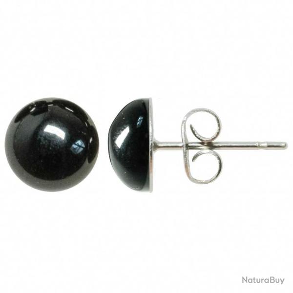 Boucles d'oreilles puces avec cabochon rond en obsidienne noire