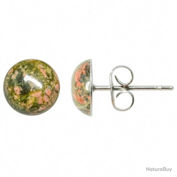 Boucles d'oreilles puces avec cabochon rond en unakite
