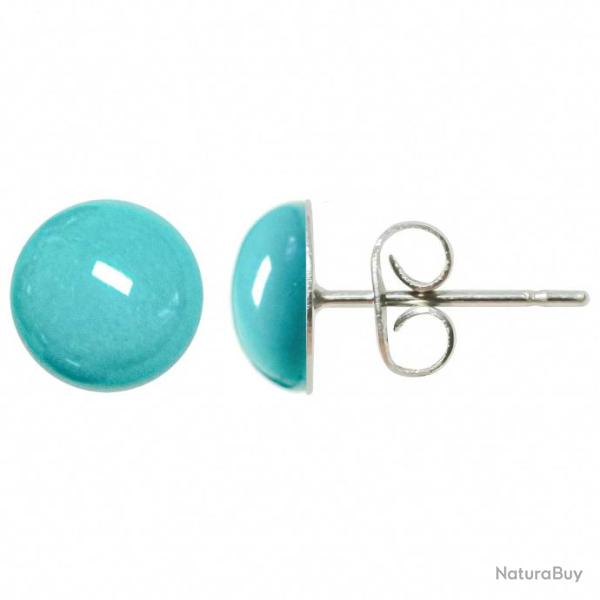 Boucles d'oreilles puces avec cabochon rond en howlite teinte bleu
