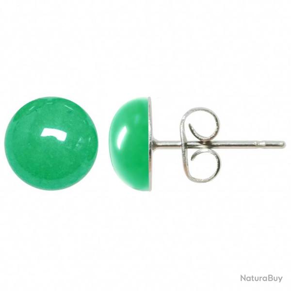 Boucles d'oreilles puces avec cabochon rond en jade teint vert