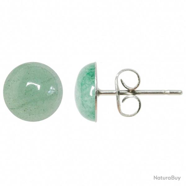 Boucles d'oreilles puces avec cabochon rond en aventurine verte