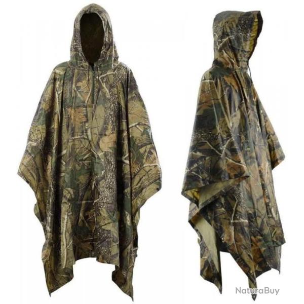 Poncho pluie imperm�able avec zipper - 3 en 1 - Foret - Lavable en machine - Livraison rapide