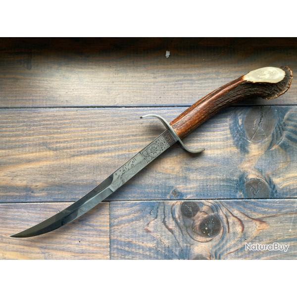 "J.C.I THIERS 1960 / LE MELOPOSITE" GRANDE DAGUE POIGNARD COUTEAU VENERIE BOIS DE CERF CORNILLON