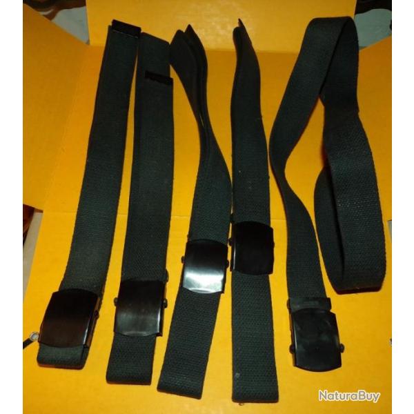 CEINTURE NOIRE EN TISSU DE L'ARMEE FRANCAISE EN LOT DE 5 PIECES , TAILLE 100, LONGUEUR TOTALE AVEC B