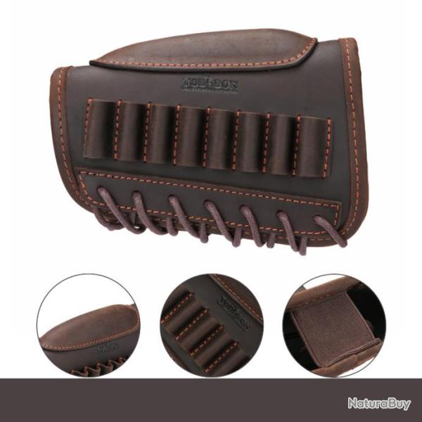 Tourbon Pochette de Munitions Rglable en Cuir Vritable pour Gaucher avec Repose-Joue