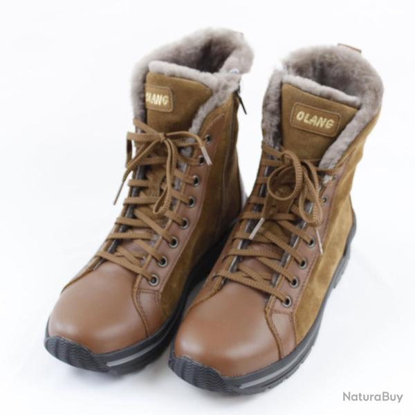 Bottines pour femme chaudes en cuir hydro-su�de fourr� mouton 39 moka