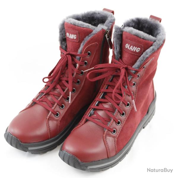 Bottines pour femme chaudes en cuir hydro su�de fourr� mouton Bordeaux fonc�