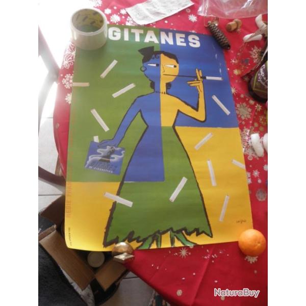 publicitaire Affiche pub vintage Gitanes sign� Savignac R�gie des tabac Seita 40 x 60 cm