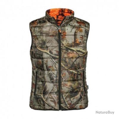 équipement Chasse Pêche Gilet Chasse Réversible Orange/camo - Veste Multi-poches Pêche Camping Vêtement Outdoor Réversible Polyester