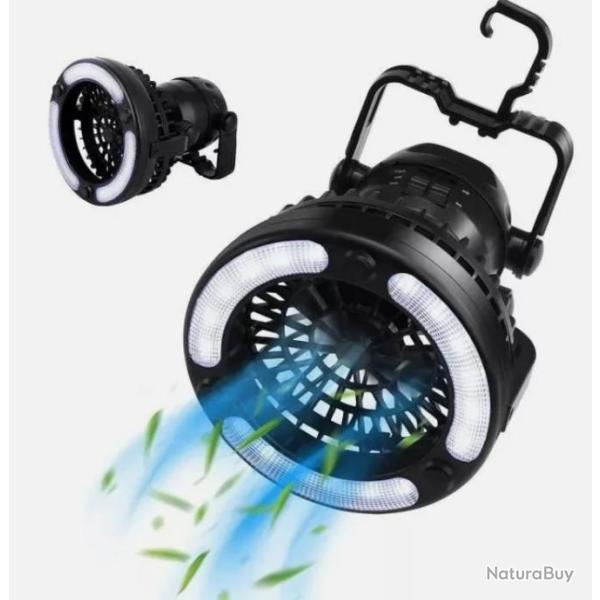 Ventilateur de Camping avec Lumi�re LED 2 Vitesses Noir 6.25"x6.25"x7.25" Portable Pivotant 360�