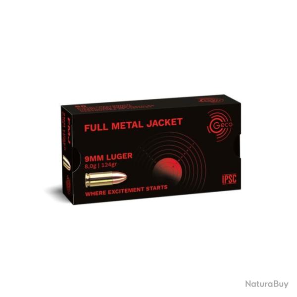 9x19 FMJ 124gr Geco Tombak lot de 5 boites de 50 munitions