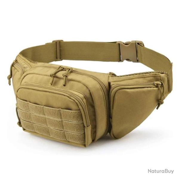 Sac banane multipoches en nylon kaki