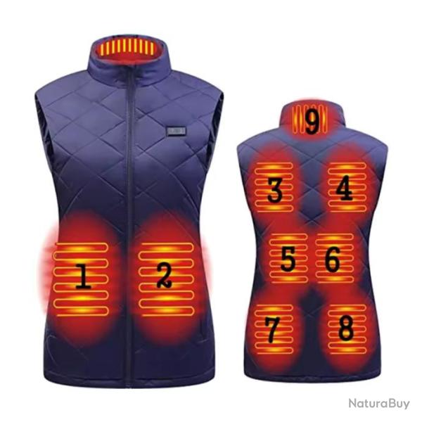 Veste chauffante d'hiver �lectrique pour femme BLEUE - 9 zones chauffantes - PROMO LIMIT�E