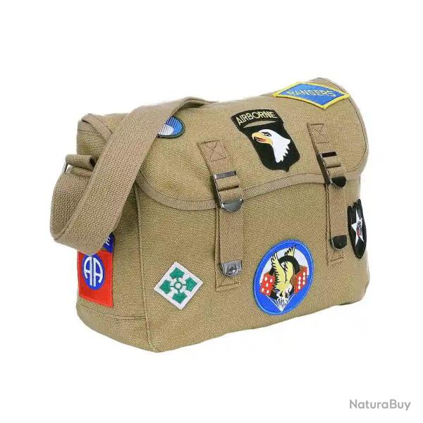 Musette militaire US + 8 Patchs US WW2