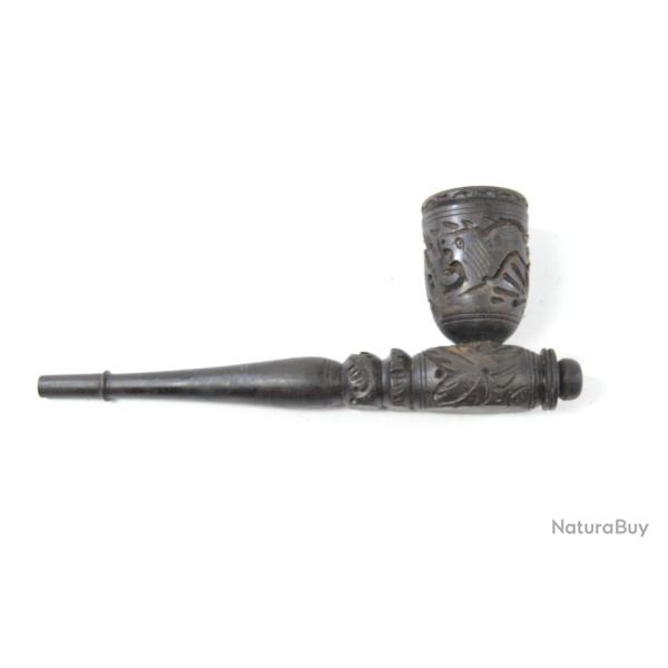 Ancienne pipe en bois sculpt�, probablement asiatique. Cochinchine Indochine ? Ann�es 1930 ?