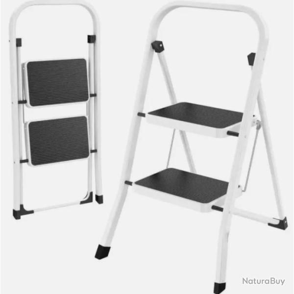 Escabeau M�tallique Pliable 2 Marches Antid�rapant max 150kg 46.5x55.5x81.5 cm