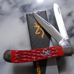 Couteau Browning Trapper Lames Clip et Spey Acier Inox Manche Os Red BR0547B