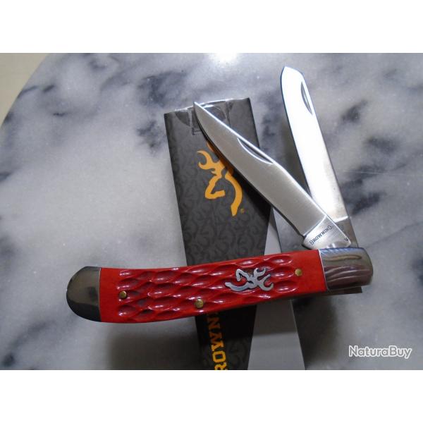 Couteau Browning Trapper Lames Clip et Spey Acier Inox Manche Os Red BR0547B