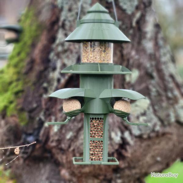 Mangeoire/Distributeur Oiseaux Sauvage Tour C�leste Vert Olive