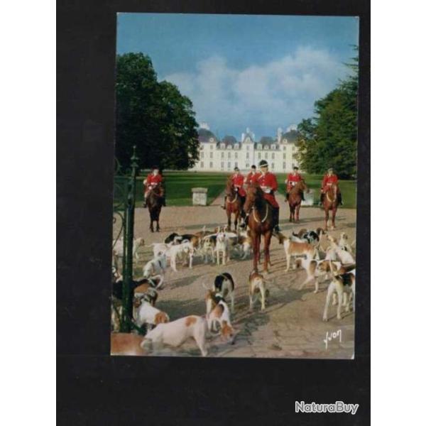 chateau de cheverny la meute et cavaliers, chasse � courre carte postale moderne