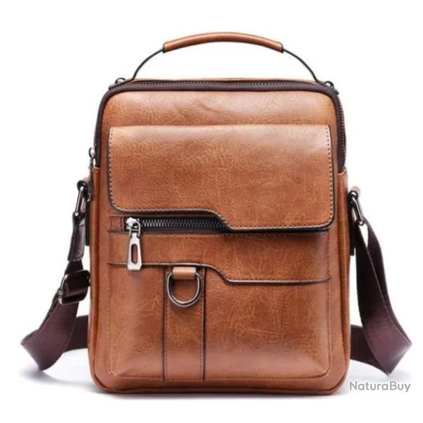 Sacoche Bandouli�re Homme 24x7x20 cm Style Rustique & �l�gance Fonctionnelle en Cuir PU Brun Clair