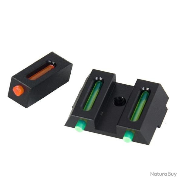 Hausse et guidon en fibre optique pour glock (hausse vert et guidon rouge)
