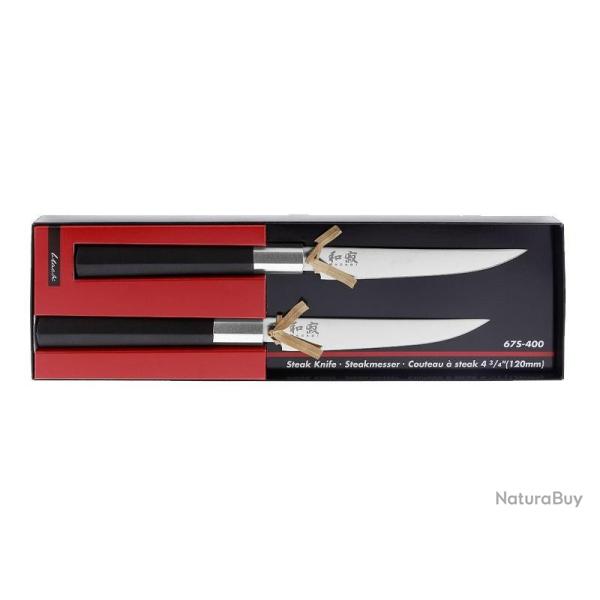 BEL2352 SET DE 2 COUTEAU � STEAK KAI WASABI LAME 12CM MANCHE NOIR NEUF