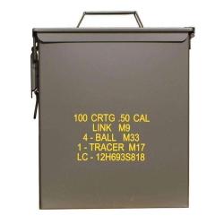 Caisse &agrave; munitions Mil-Tec US M9 cal .50 en acier avec m&eacute;canisme &agrave; loquet lat&eacute;ral - Vert olive