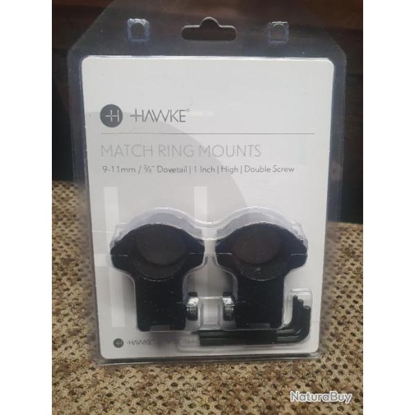 collliers HAWKE s�rie MATCH RING de 1" /25,4mm pour rail de 11 mm  hauteur :HIGH