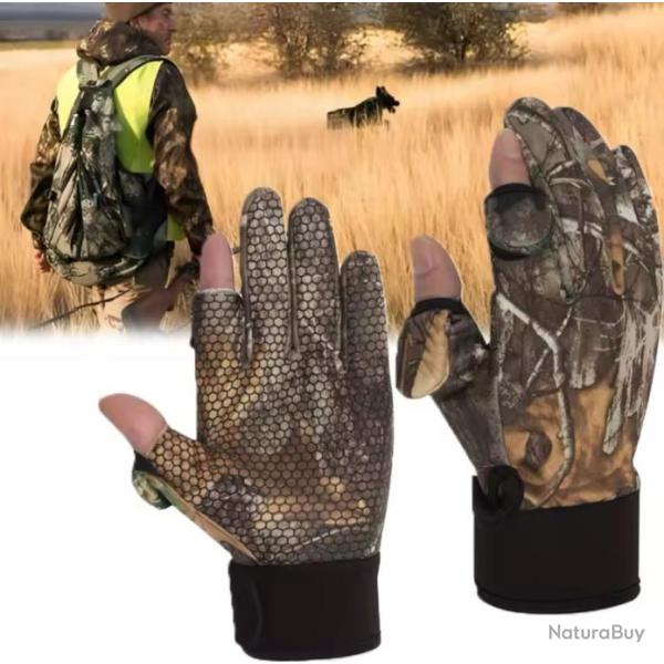 Gants de chasse ou p�che camouflage protection anti-ald, r�sistants � l'eau homme ou femme