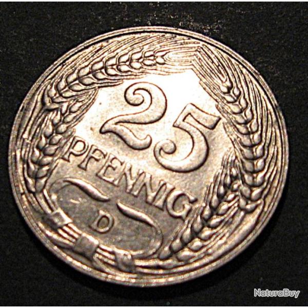ALLEMAGNE piece de monnaies 25 pfennig 1909 D TTB+