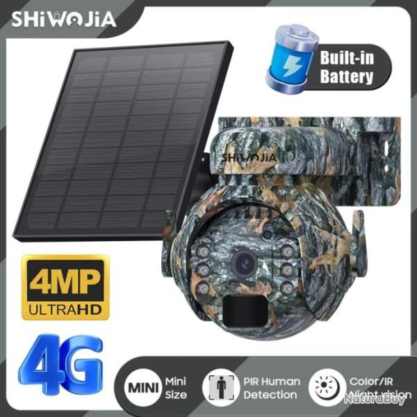 CAMERA DE CHASSE 360� SOLAIRE PILOTAGE A DISTANCE, 4MP VISION NOCTURNE BATTERIE 7800mAh CONNEXION 4G
