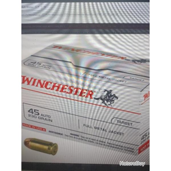 Winchester 45 auto 230gr full m�tal jacket 100 pi�ces