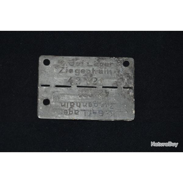 PLAQUE D'IDENTITE KR.GEF.LAGER ZIEGENHAIN-42821-PRISONNIER DE GUERRE-1939/1945