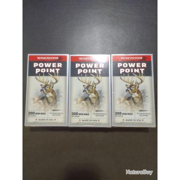 Lot de trois bo�tes de balles winchester power point calibre 300 win mag 180 grains