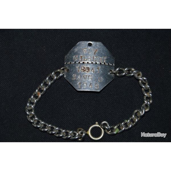 PLAQUE D'IDENTITE FRANCAISE-EPOQUE INDOCHINE-GUY GILBERT-1948