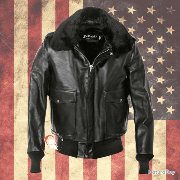 Blouson Cuir Type G1 USN 184 sm Schott Noir ou Marron Marron