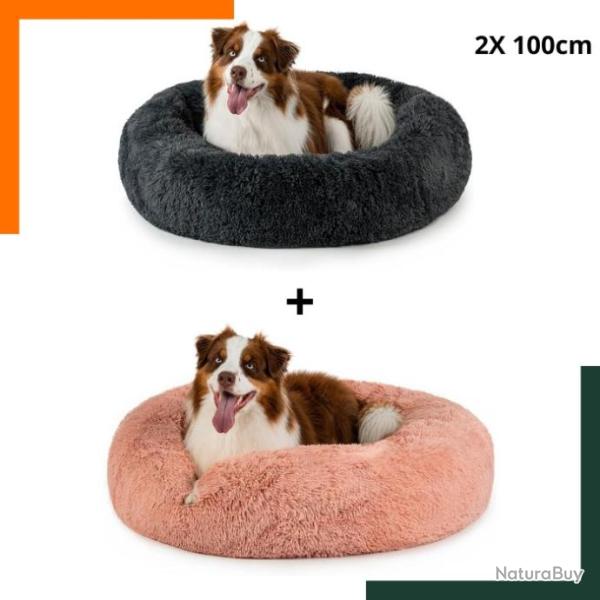 Lot de 2 x coussins lit pour chiens - 100 cm diam�tre -  Gris fonc� et rose Livraison rapide