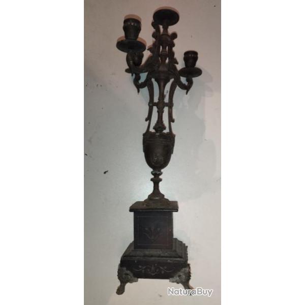 Ancien Bougeoir en laiton ou bronze et marbre