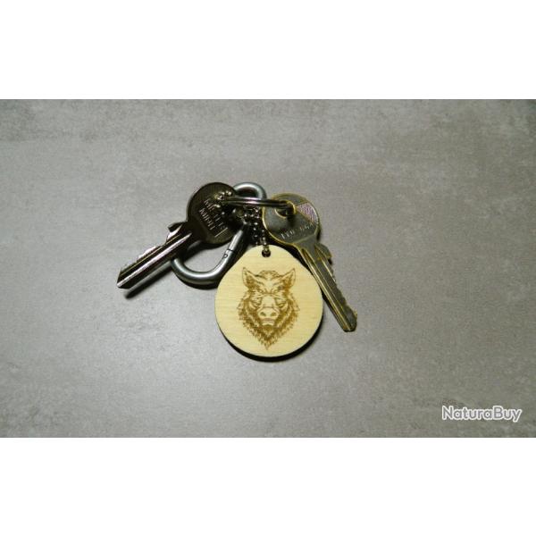 Porte-cl�s - bois - t�te de sanglier
