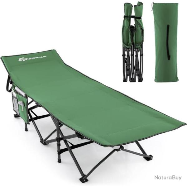 Lit de camping Pliable 1 Personne avec Appuie-t�te Inclin� - Supporte 272kg - Vert
