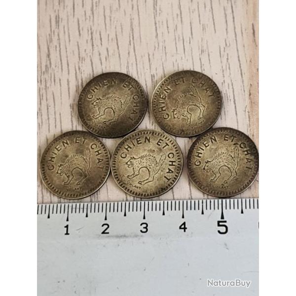 Jetons de consommation Tokens lot jetons chien et chat 2 et 4 centimes