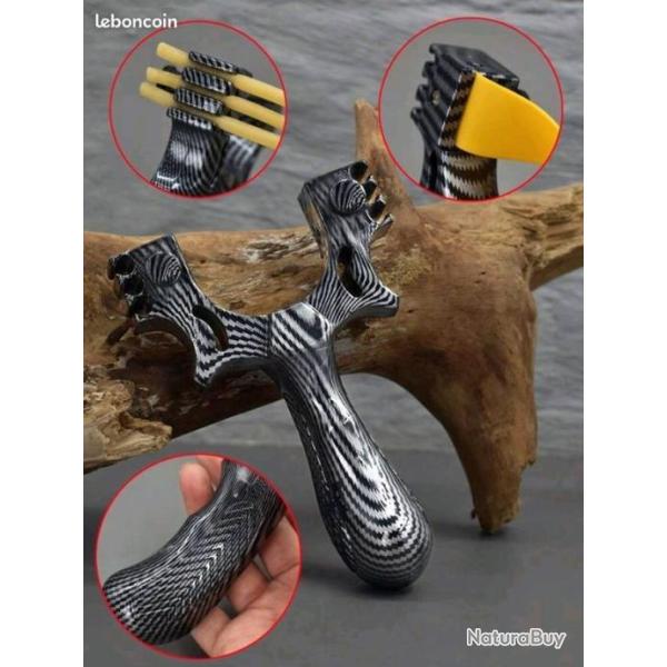 Lance pierre utilisable avec 2 types d'lastique + 8 lastiques - 200 billes d'argile - 1 tui