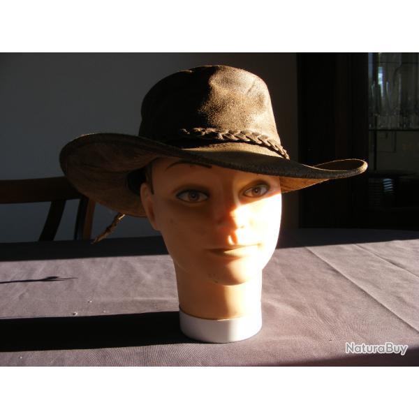 Chapeau de CowBoy Bushman Australien en cuir- couleur marron - taille S (env 50cm) Western Country