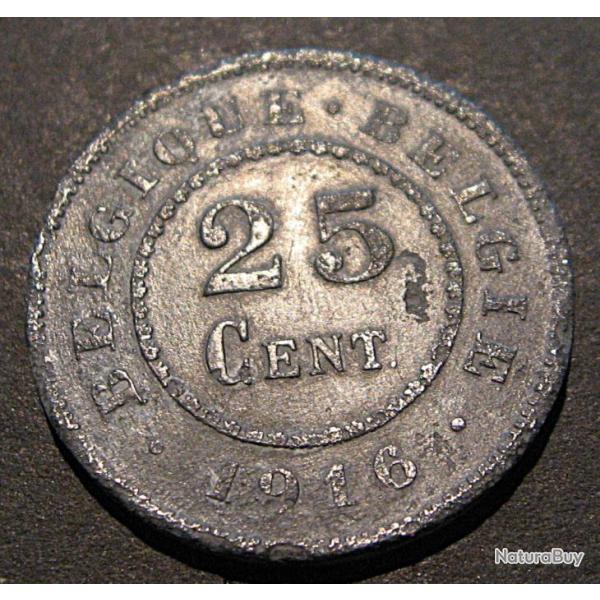 Belgique piece de 25  cent 1916 tb+ diametre 26 mm