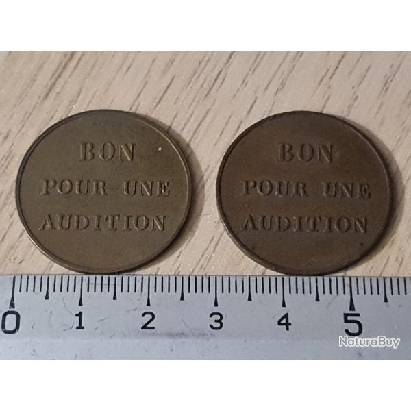 Lot de 2 Jetons � consommer bon pour une audition.