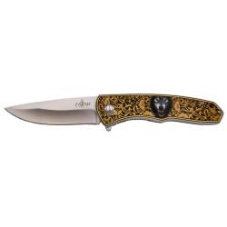 COUTEAU PLIANT THIRD MOTIF LOUP ET DECOR DORE