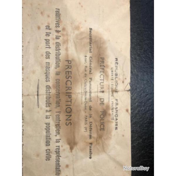 Papiers sur masque  gaz franais ww2