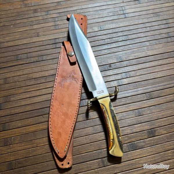 BEAU ET  �NORME POIGNARD BOWIE COLT DANS SON �TUI CUIR MARQU� DU POULIN